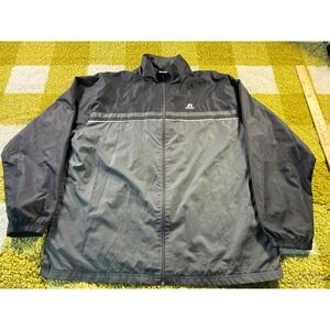 Russell Athletic Mens XL Windbreaker Jacket Full Zip Black Grey Lightweight Coat